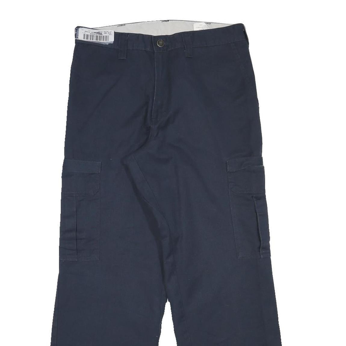 DICKIES Mens Cotton Blend Navy Regular Straight Cargo Trousers W30 L29 Workwear