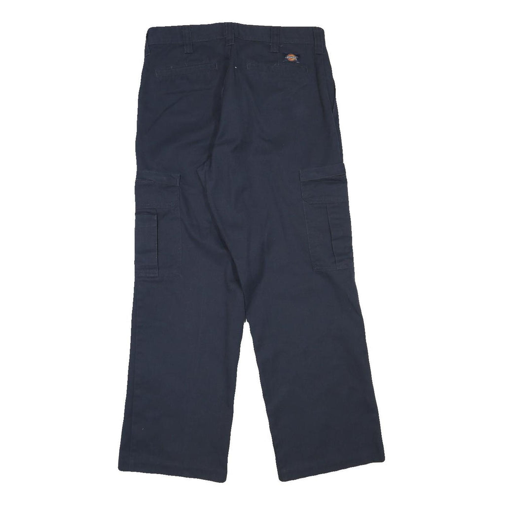 DICKIES Mens Cotton Blend Navy Regular Straight Cargo Trousers W30 L29 Workwear