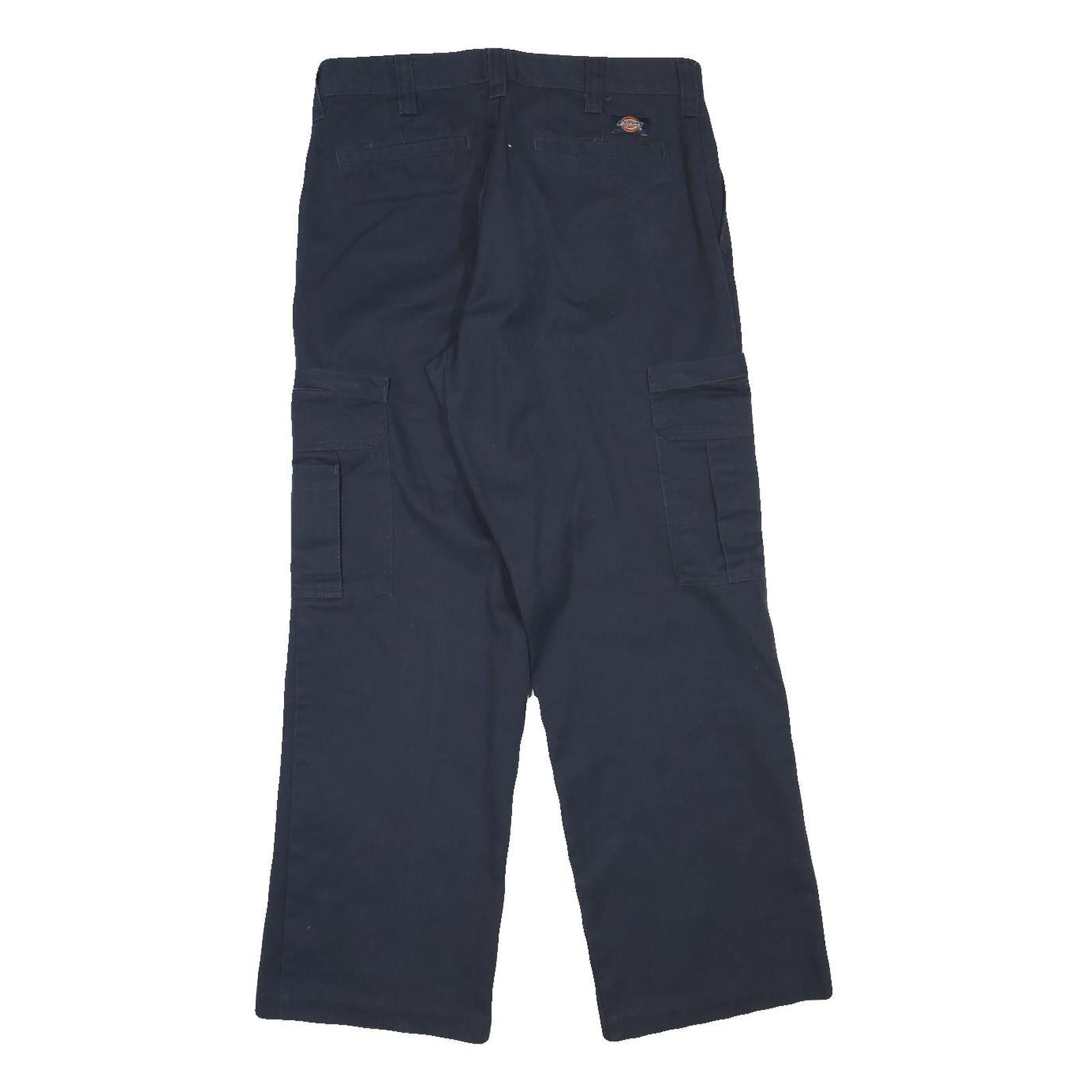 DICKIES Mens Cotton Blend Navy Regular Straight Cargo Trousers W30 L29 Workwear