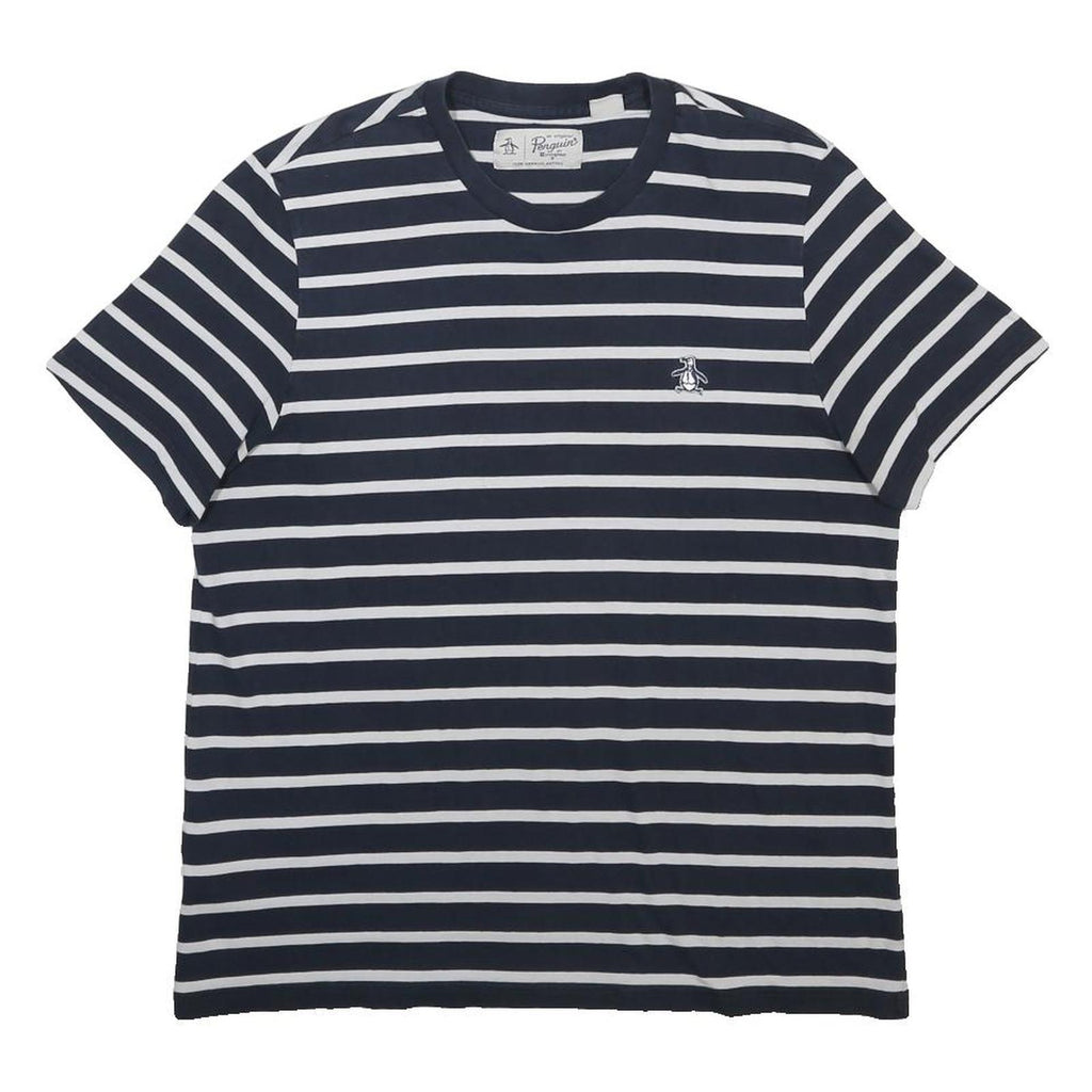 ORIGINAL PENGUIN Mens Navy Blue & White Stripe Classic T-Shirt L Short Sleeve
