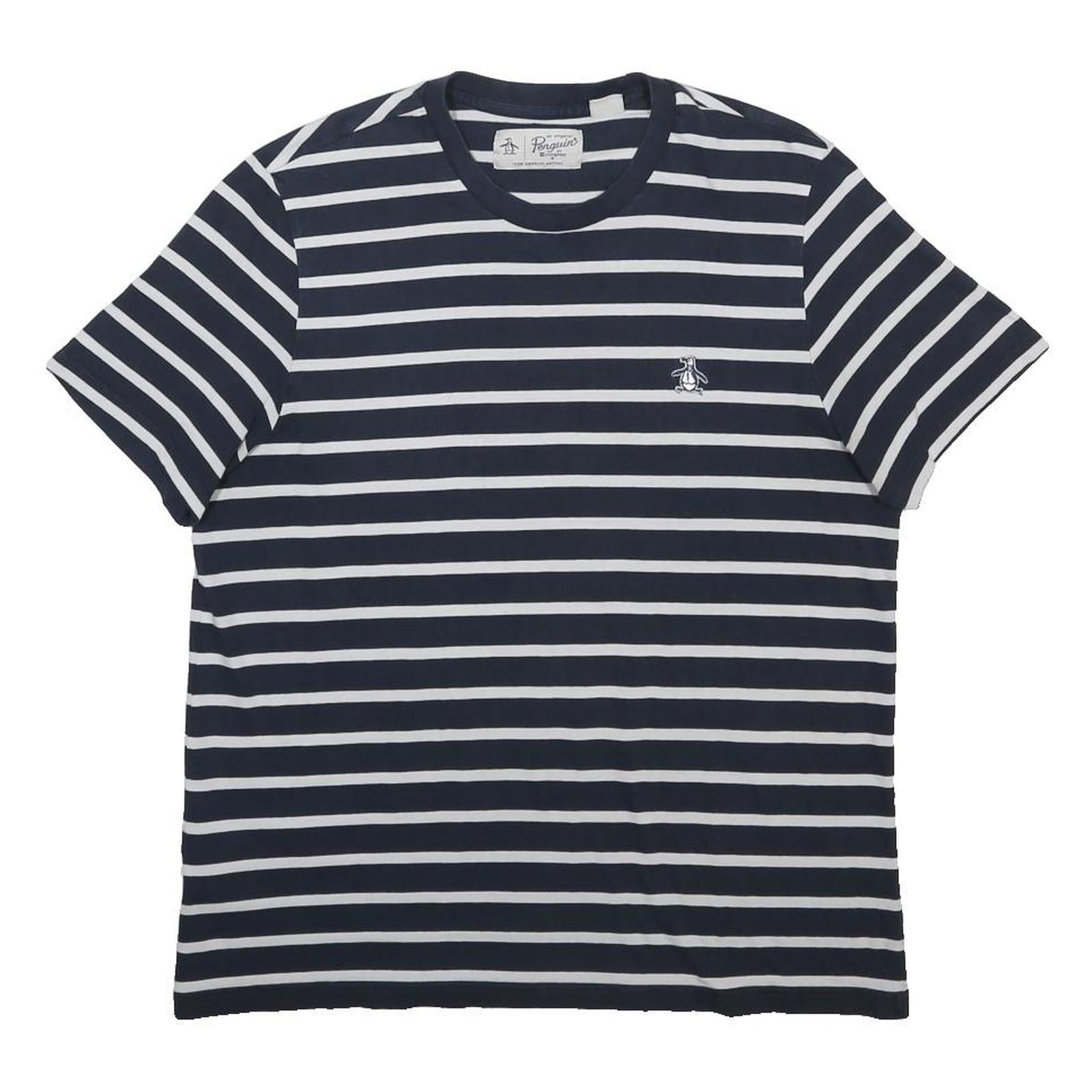 ORIGINAL PENGUIN Mens Navy Blue & White Stripe Classic T-Shirt L Short Sleeve