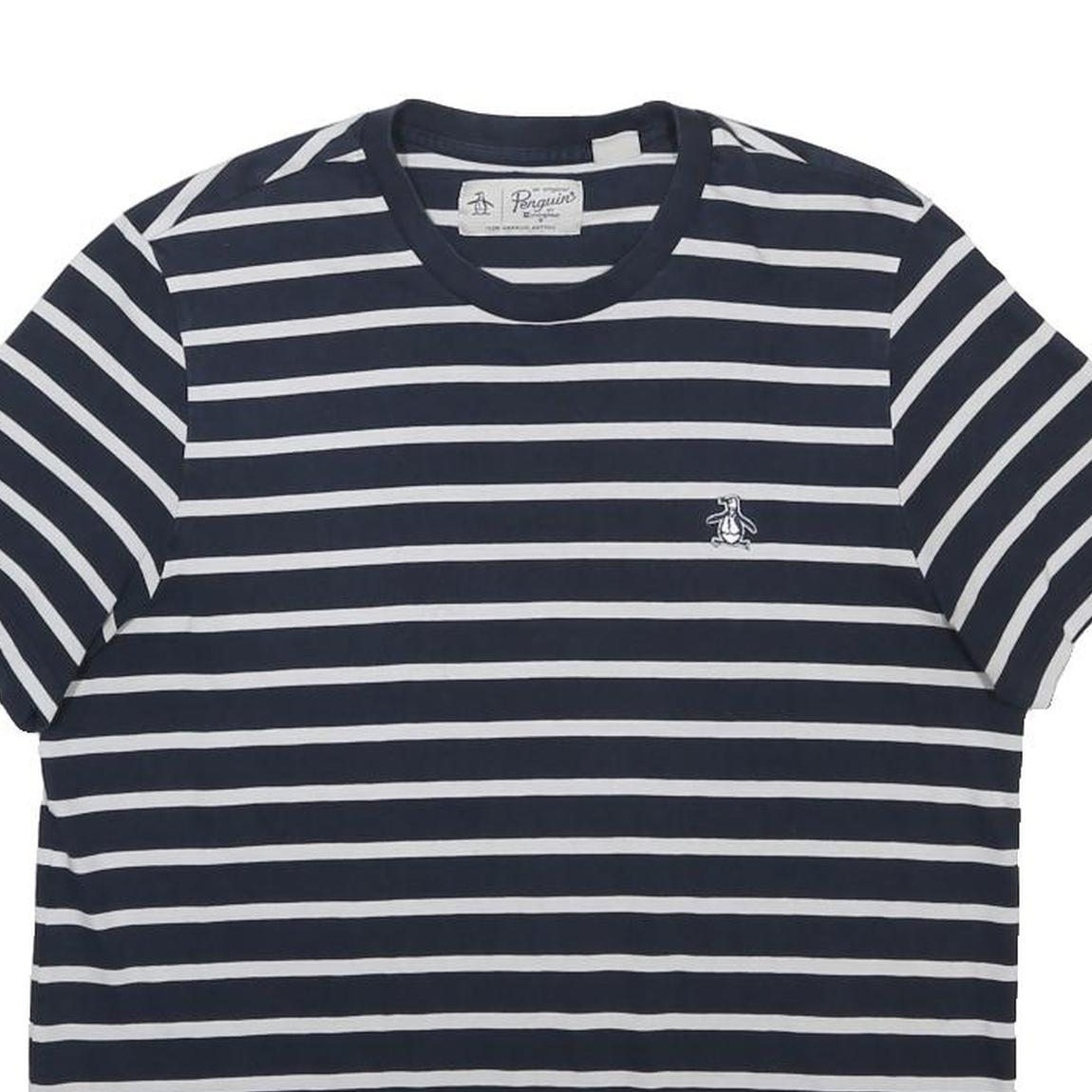 ORIGINAL PENGUIN Mens Navy Blue & White Stripe Classic T-Shirt L Short Sleeve