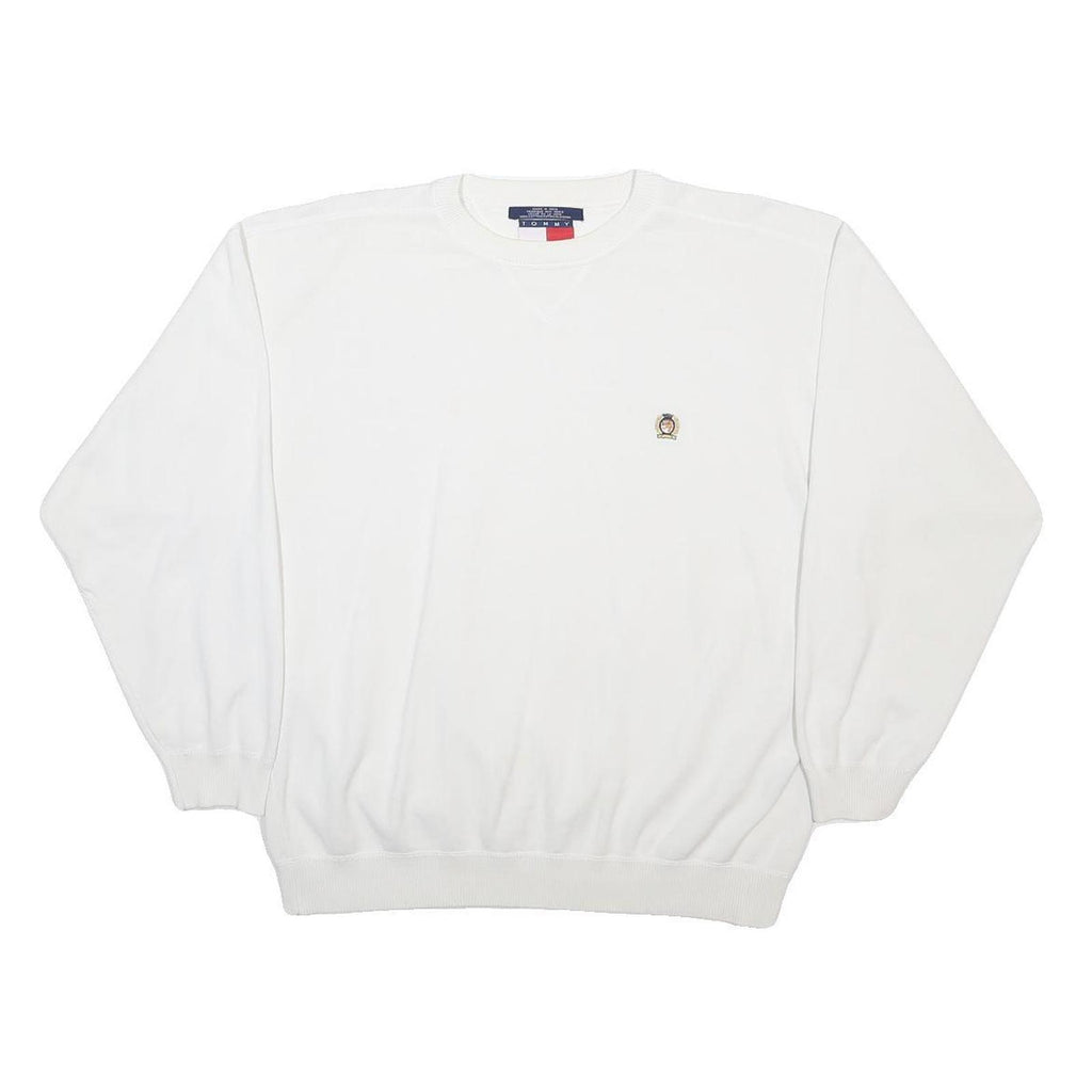 TOMMY HILFIGER Mens White Cotton Blend Crew Neck L Sweatshirt Classic Style