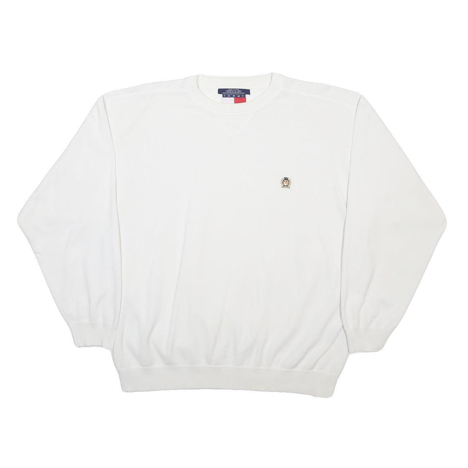TOMMY HILFIGER Mens White Cotton Blend Crew Neck L Sweatshirt Classic Style