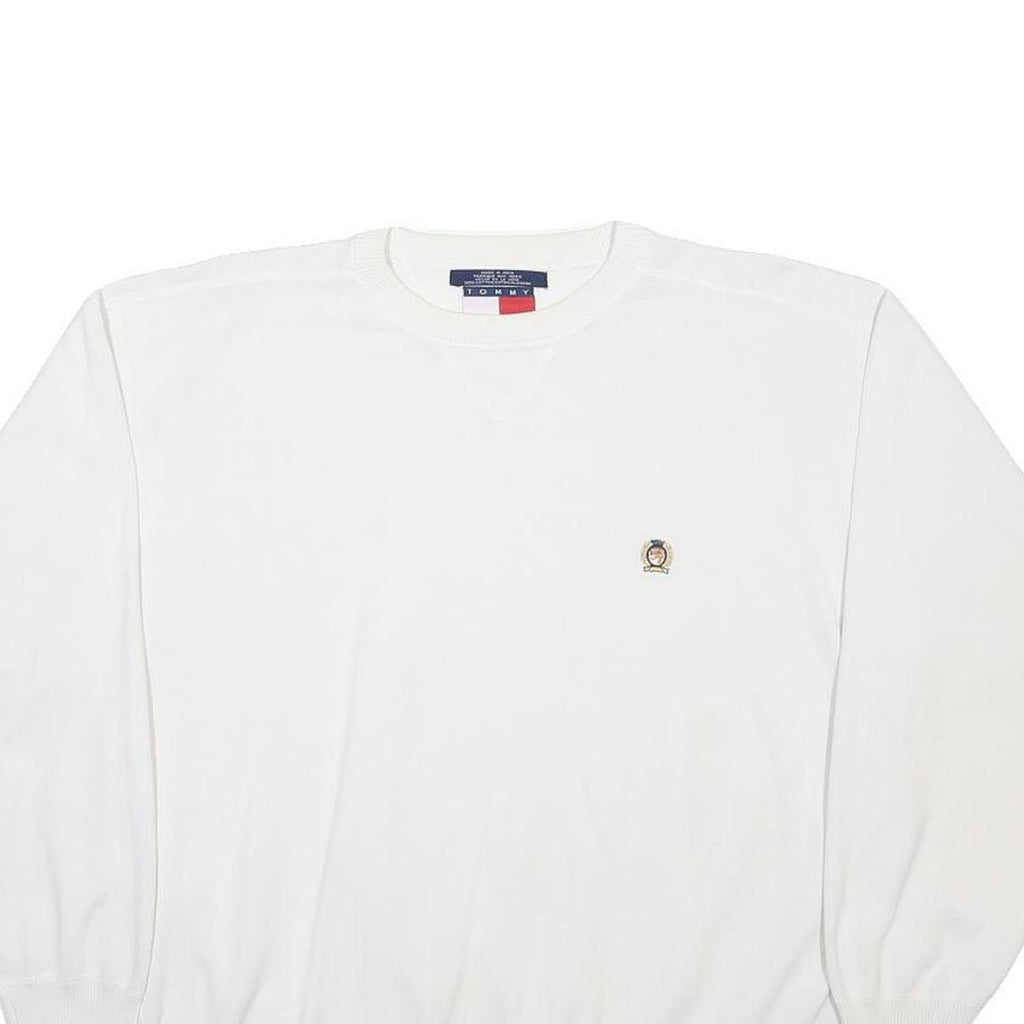 TOMMY HILFIGER Mens White Cotton Blend Crew Neck L Sweatshirt Classic Style
