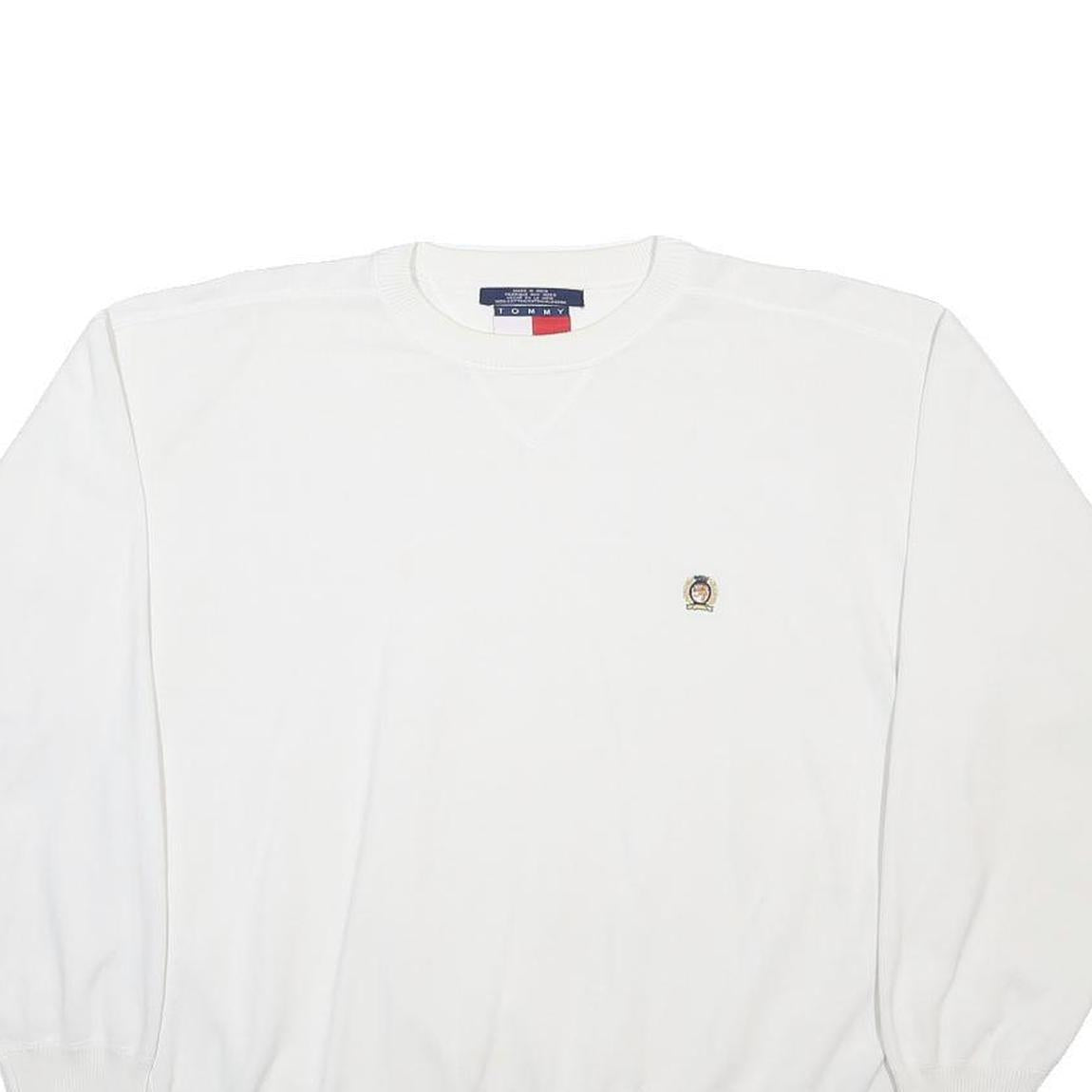 TOMMY HILFIGER Mens White Cotton Blend Crew Neck L Sweatshirt Classic Style