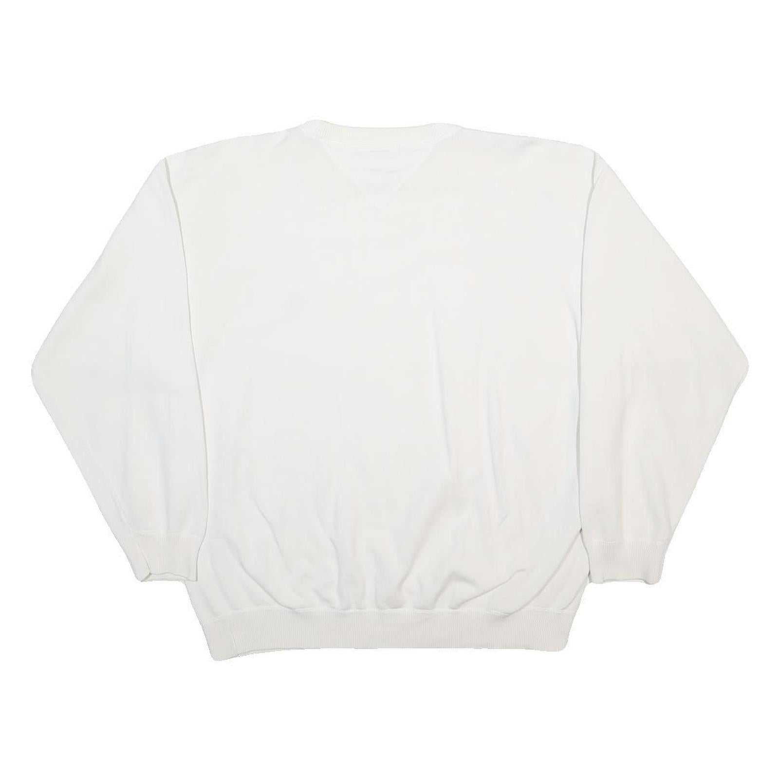 TOMMY HILFIGER Mens White Cotton Blend Crew Neck L Sweatshirt Classic Style