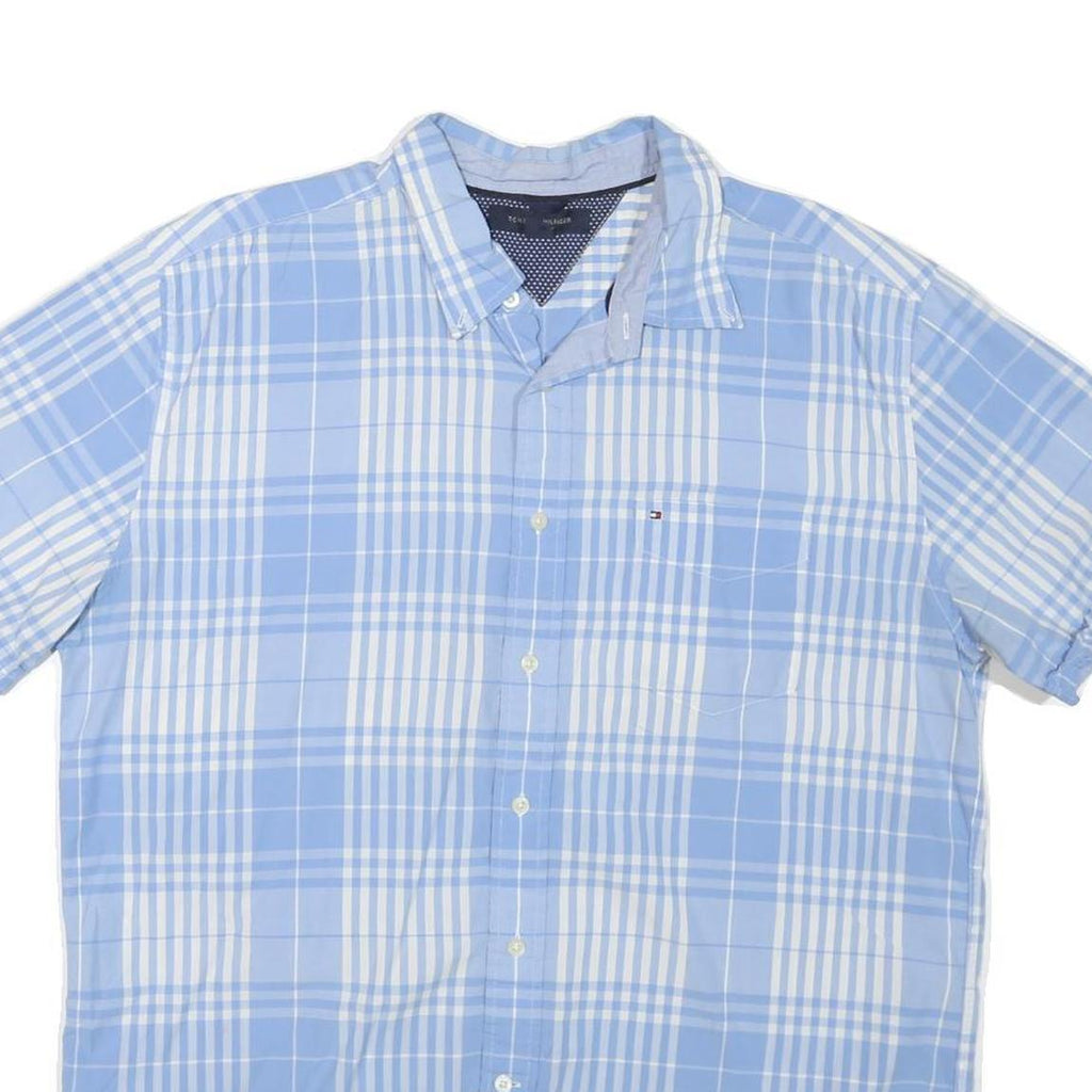 TOMMY HILFIGER Mens Blue & White Check Shirt XL Short Sleeve Casual Summer