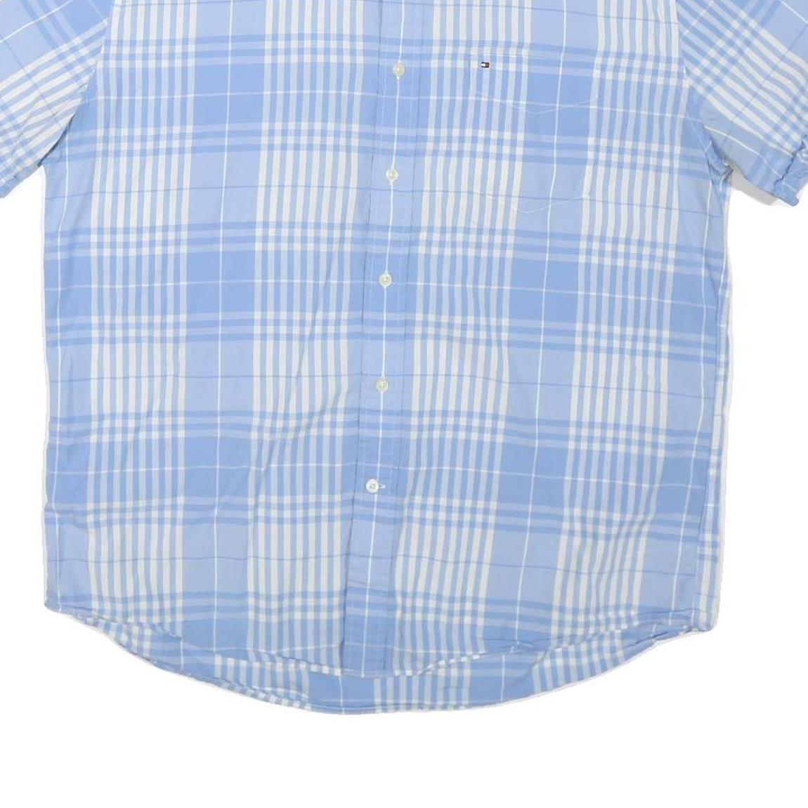 TOMMY HILFIGER Mens Blue & White Check Shirt XL Short Sleeve Casual Summer