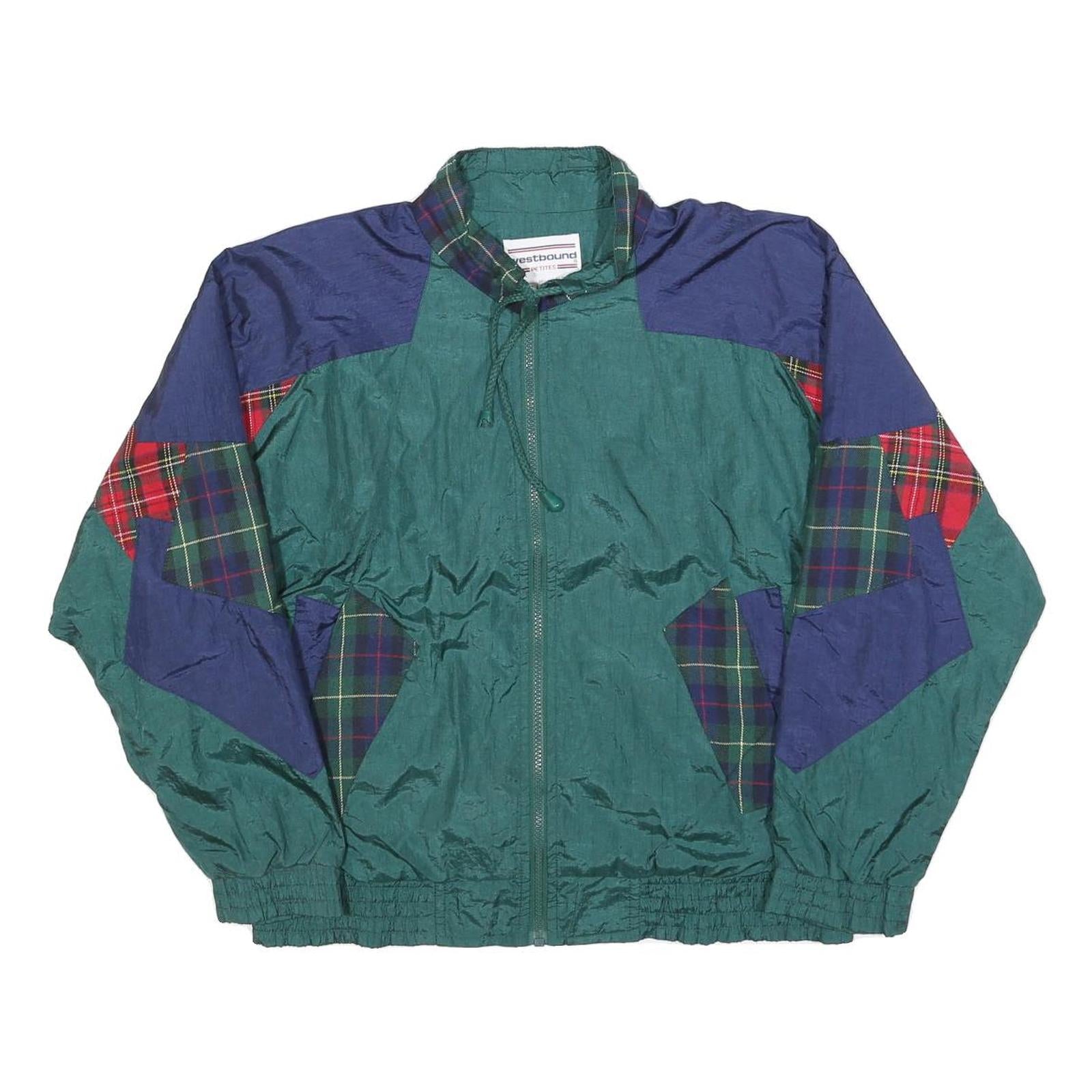 WESTBOUND Womens Green & Blue Tartan Colourblock Zip Jacket S Polyester Stylish