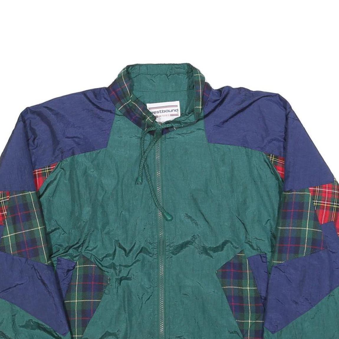 WESTBOUND Womens Green & Blue Tartan Colourblock Zip Jacket S Polyester Stylish