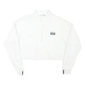 ADIDAS Womens White Quarter Zip Sweatshirt L Cropped Cotton Blend 3 Stripe Cuffs