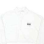 ADIDAS Womens White Quarter Zip Sweatshirt L Cropped Cotton Blend 3 Stripe Cuffs
