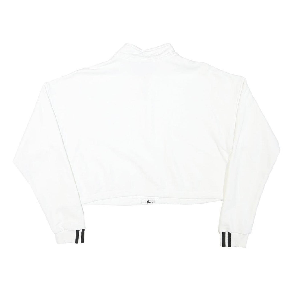 ADIDAS Womens White Quarter Zip Sweatshirt L Cropped Cotton Blend 3 Stripe Cuffs