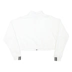 ADIDAS Womens White Quarter Zip Sweatshirt L Cropped Cotton Blend 3 Stripe Cuffs