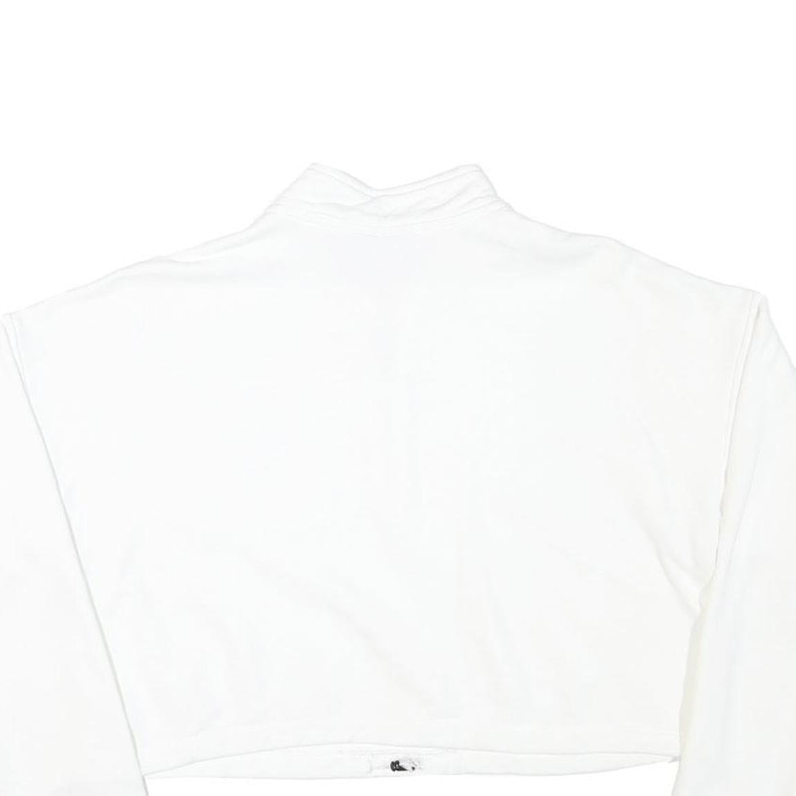 ADIDAS Womens White Quarter Zip Sweatshirt L Cropped Cotton Blend 3 Stripe Cuffs