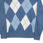 TOMMY HILFIGER Mens Blue & White Argyle Patterned Cotton Jumper V-Neck M