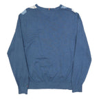 TOMMY HILFIGER Mens Blue & White Argyle Patterned Cotton Jumper V-Neck M