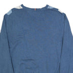 TOMMY HILFIGER Mens Blue & White Argyle Patterned Cotton Jumper V-Neck M