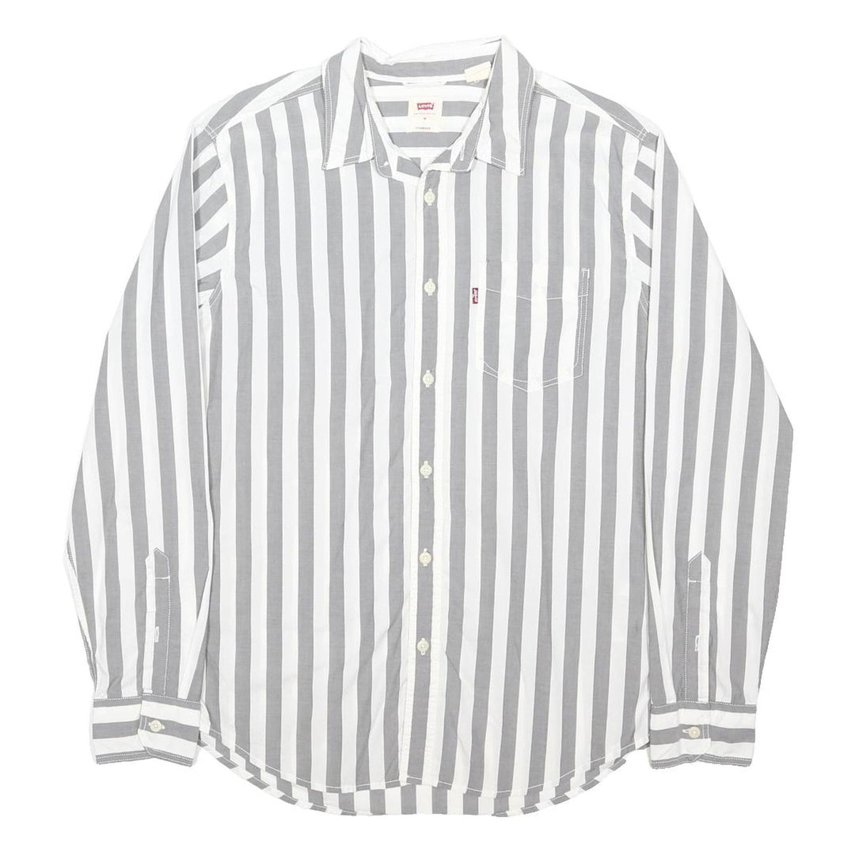 LEVI'S Mens Grey & White Striped Shirt M Cotton Blend Casual Button Down