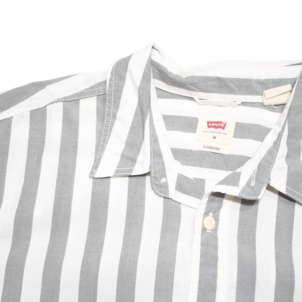LEVI'S Mens Grey & White Striped Shirt M Cotton Blend Casual Button Down