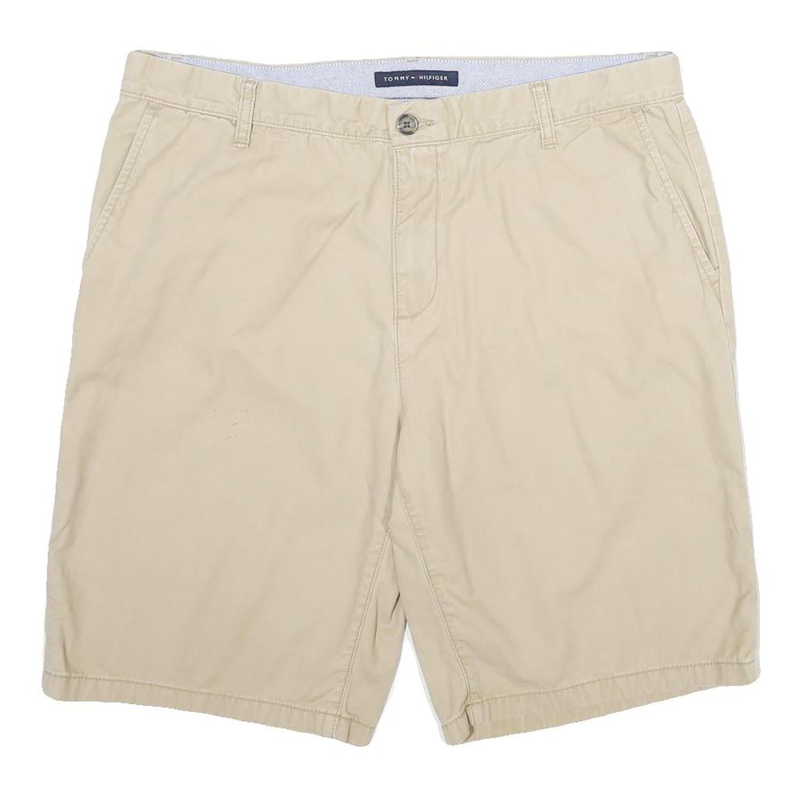 TOMMY HILFIGER Mens Beige Casual Shorts L W36 Classic Cotton Button Plain