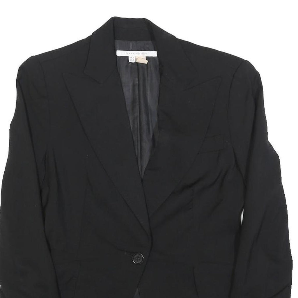 ZARA WOMAN Womens Black Wool Blend Blazer Jacket S Button Formal Tailored