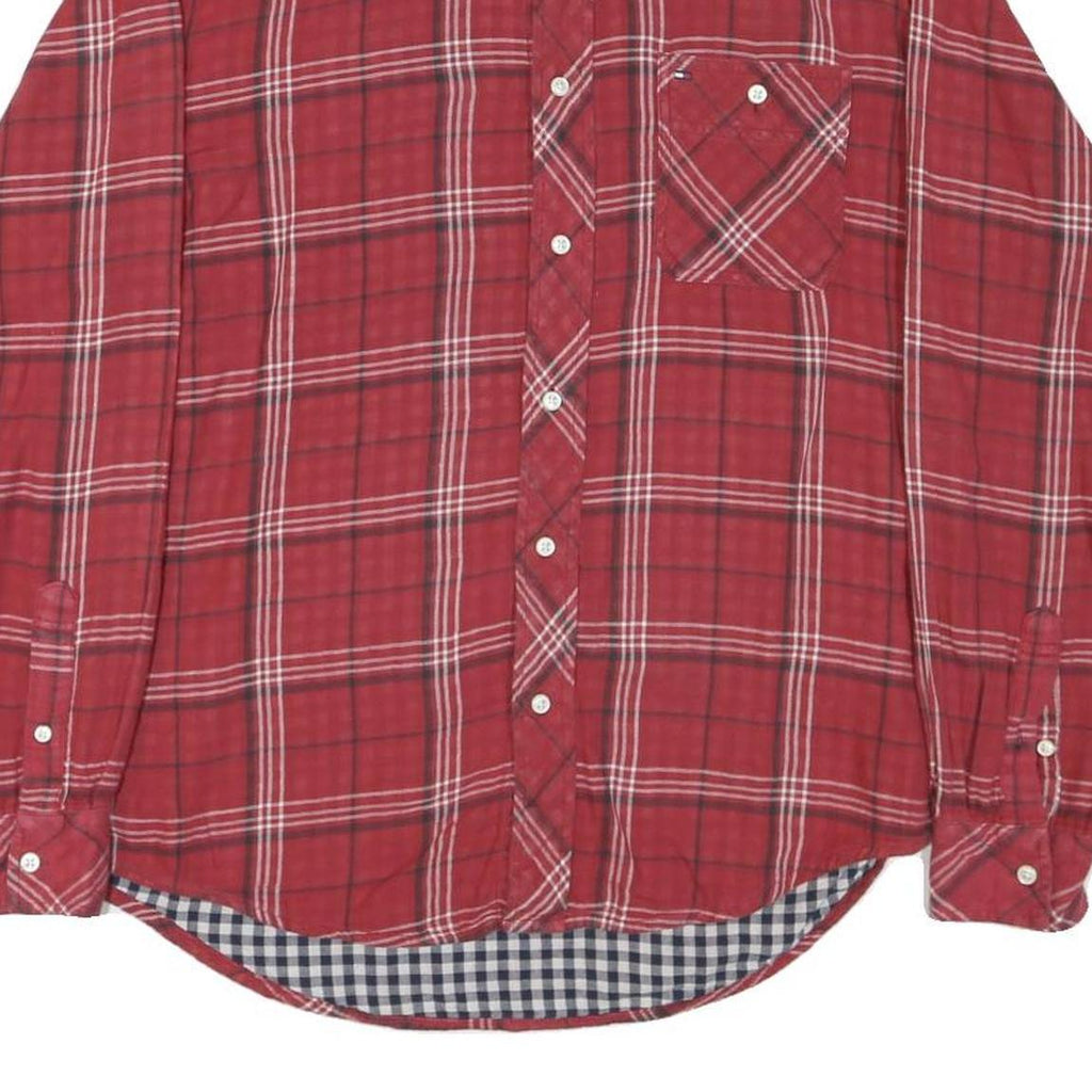 TOMMY HILFIGER Mens Red Plaid Shirt S Button Down Casual Cotton Blend