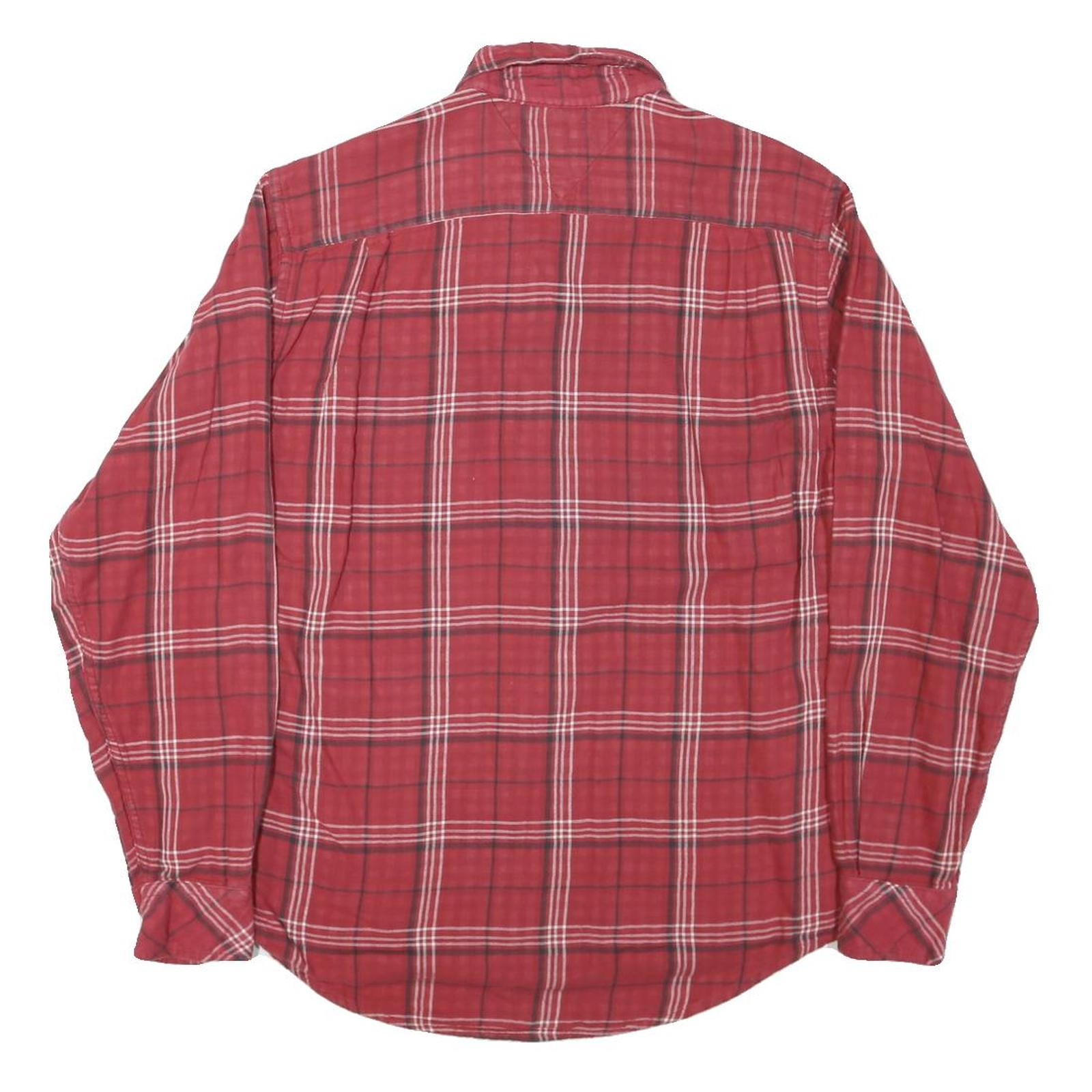 TOMMY HILFIGER Mens Red Plaid Shirt S Button Down Casual Cotton Blend