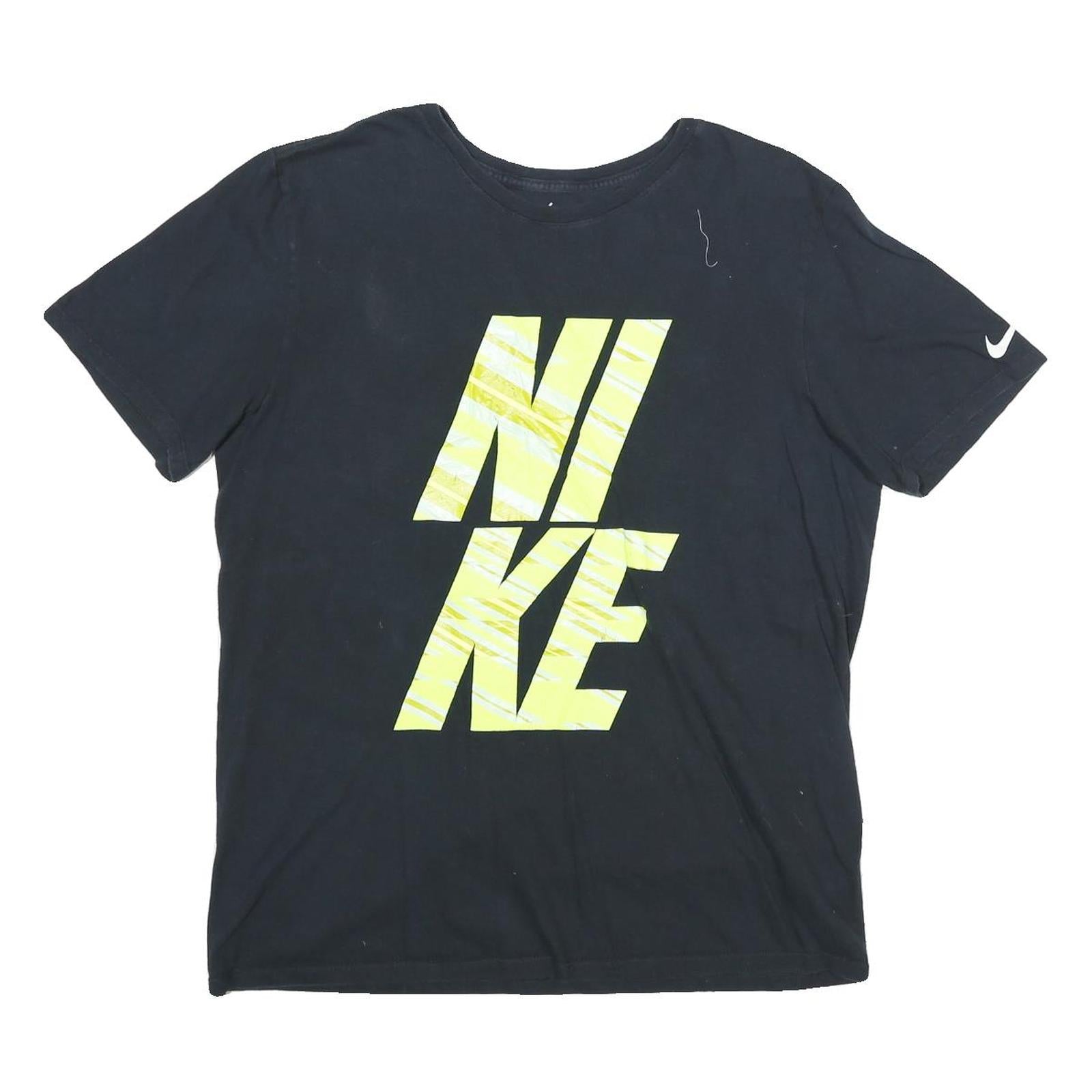 NIKE Mens Black Yellow Graphic T-Shirt L Short Sleeve Crew Neck Sports Casual