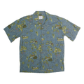 DAVID CAREY Mens Blue Green Map Print Casual Shirt XL Cotton Blend Short Sleeve