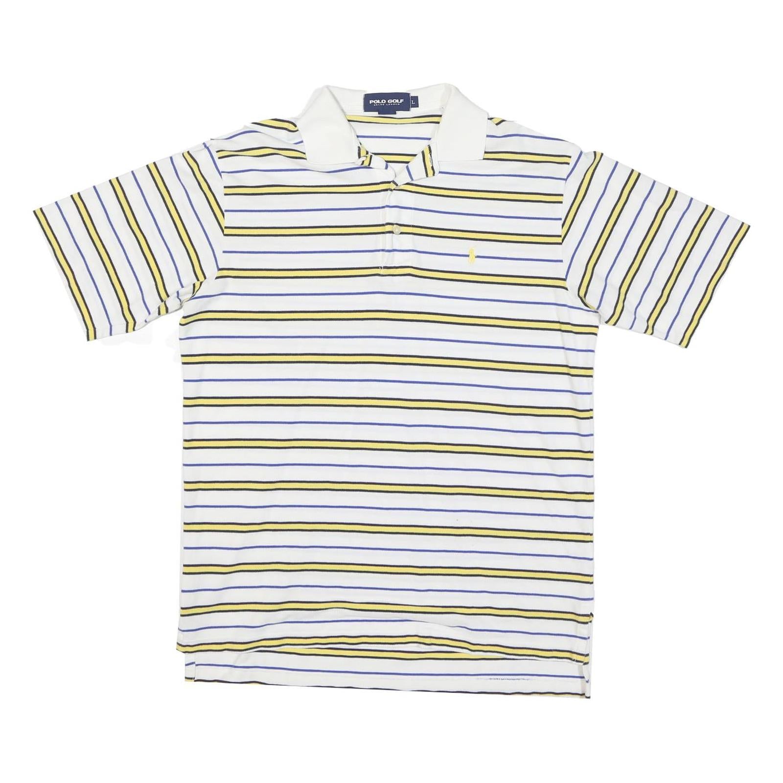 POLO RALPH LAUREN Mens White & Yellow Striped Short Sleeve Polo Shirt L Cotton