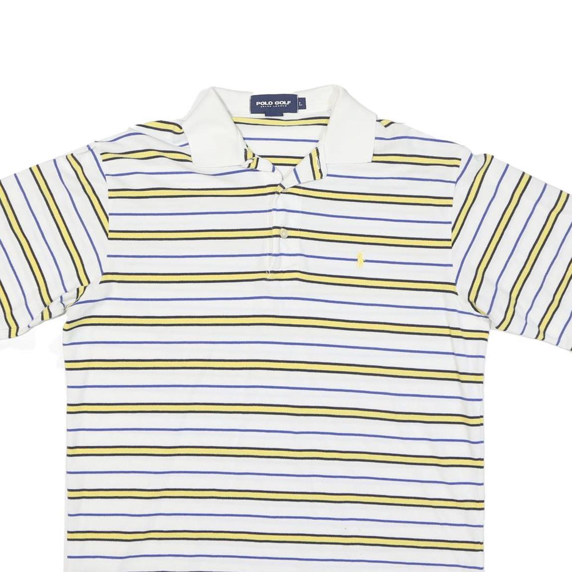 POLO RALPH LAUREN Mens White & Yellow Striped Short Sleeve Polo Shirt L Cotton