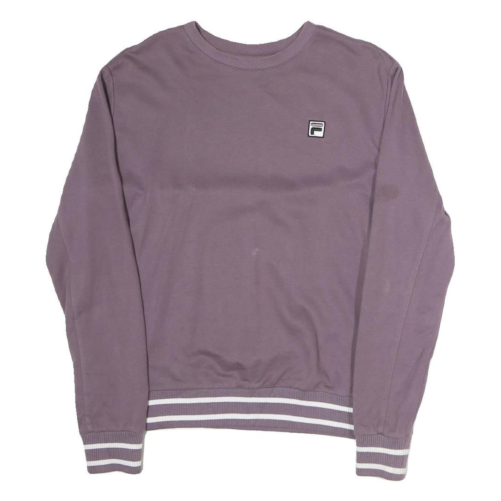 FILA Mens Purple Crew Neck M Cotton Sweatshirt Striped Ribbed Hem Cuffs
