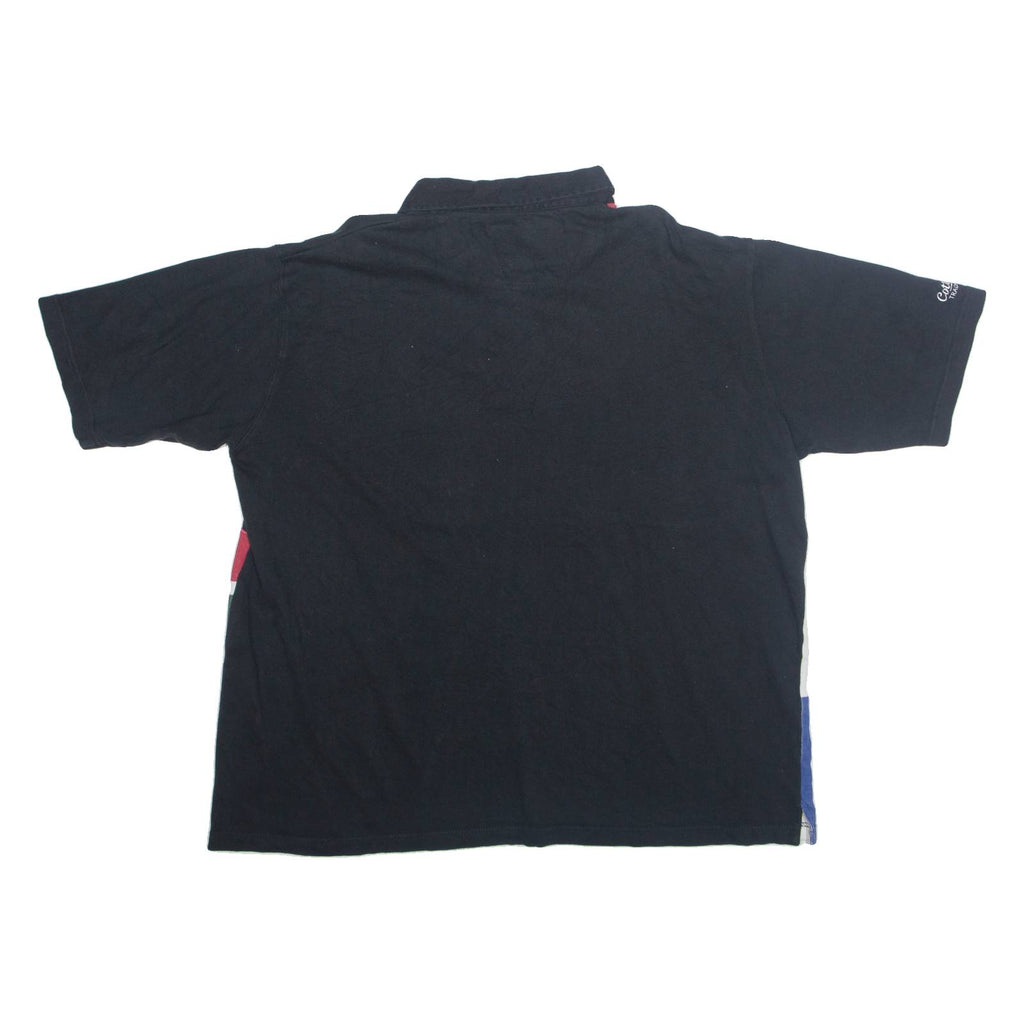COTTON TRADERS RUGBY Mens Polo Shirt Black 90s Crazy Pattern 2XL