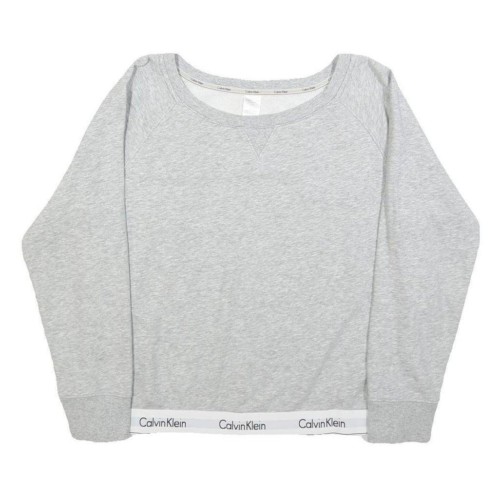 CALVIN KLEIN Womens Grey Cotton Blend Crew Neck L Logo Hem Sweatshirt