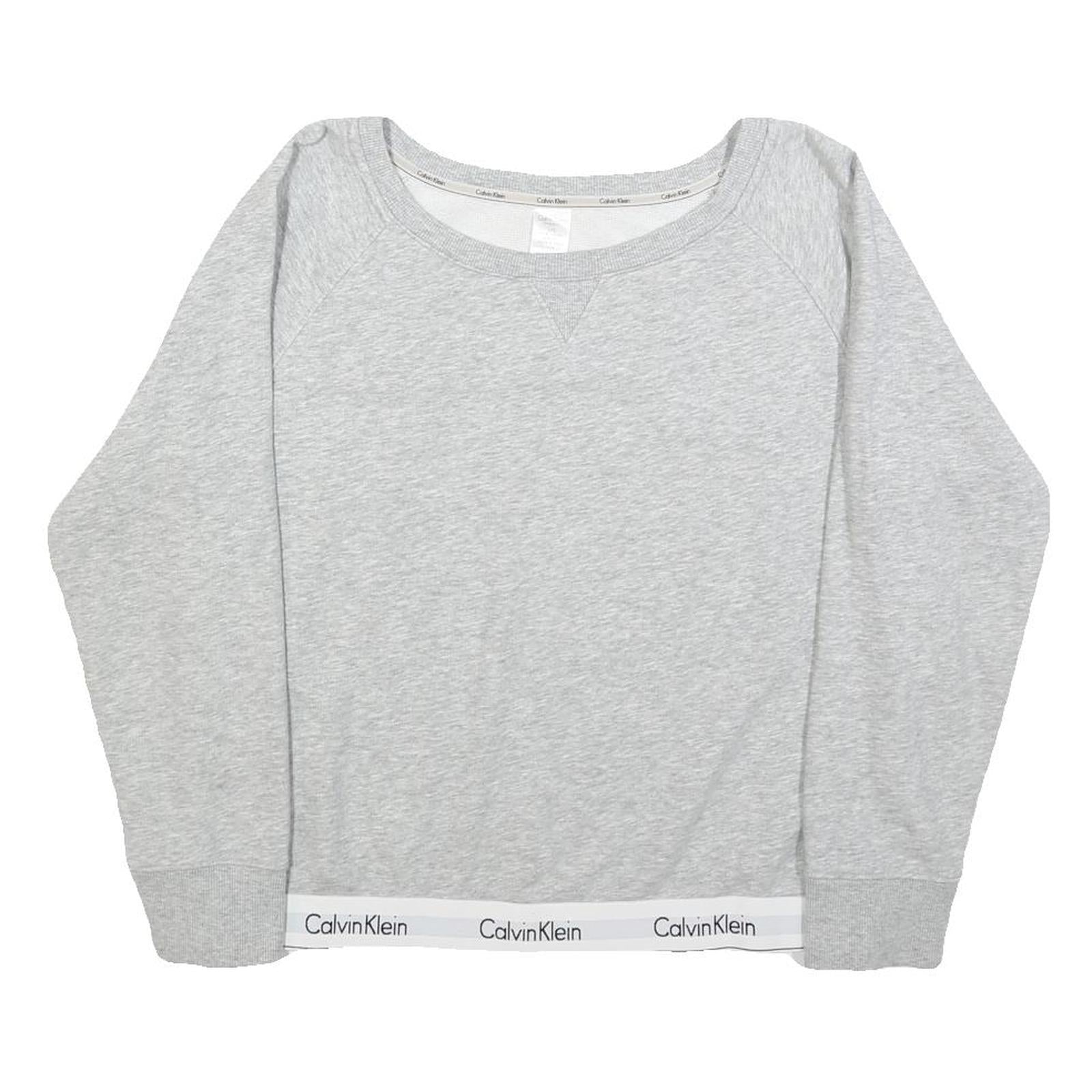 CALVIN KLEIN Womens Grey Cotton Blend Crew Neck L Logo Hem Sweatshirt