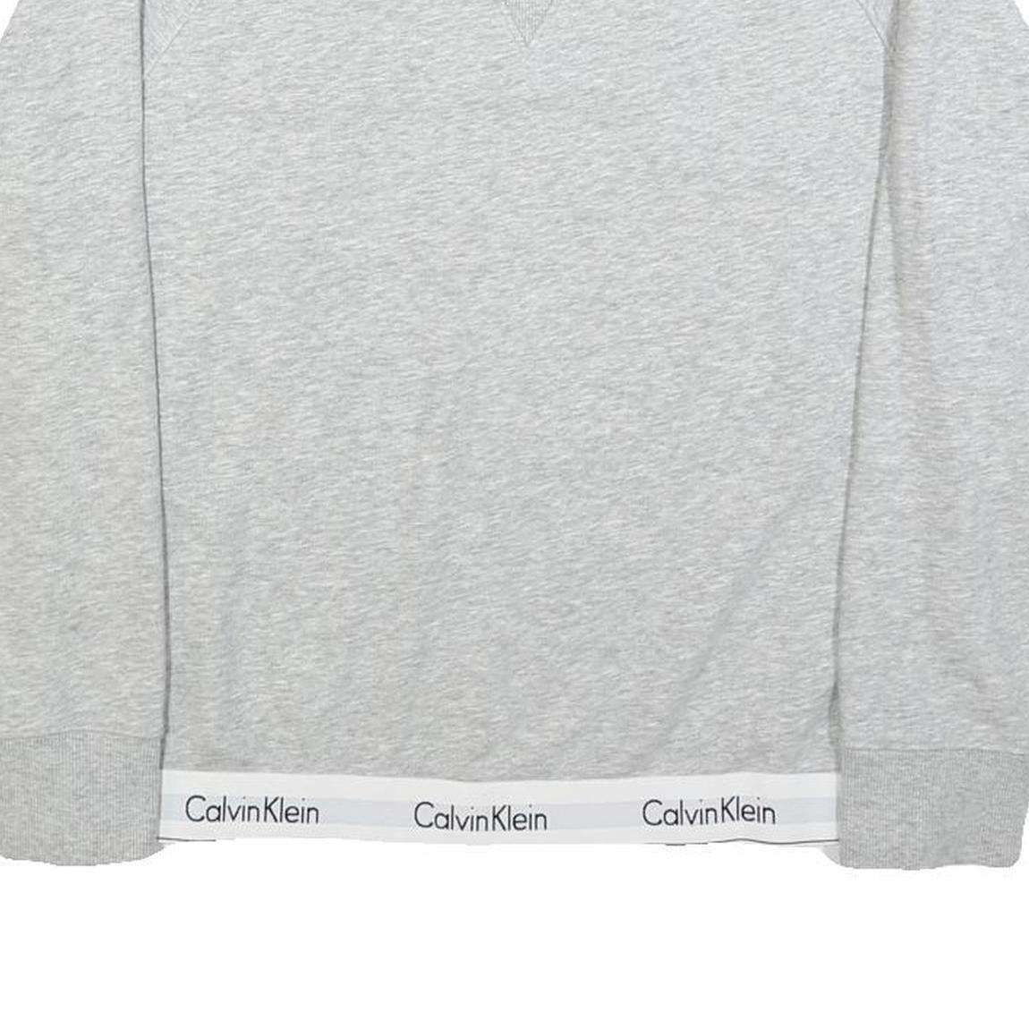 CALVIN KLEIN Womens Grey Cotton Blend Crew Neck L Logo Hem Sweatshirt