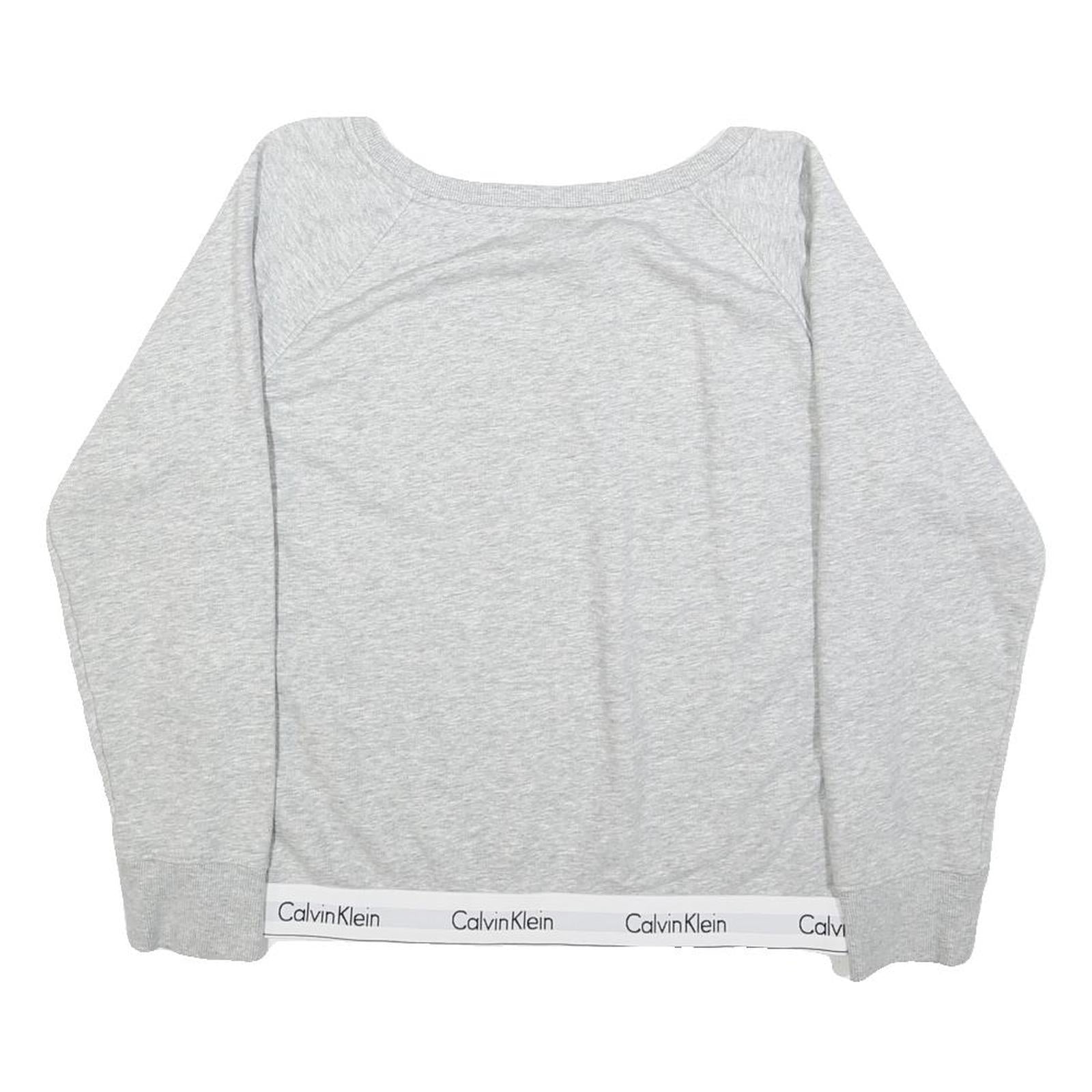 CALVIN KLEIN Womens Grey Cotton Blend Crew Neck L Logo Hem Sweatshirt