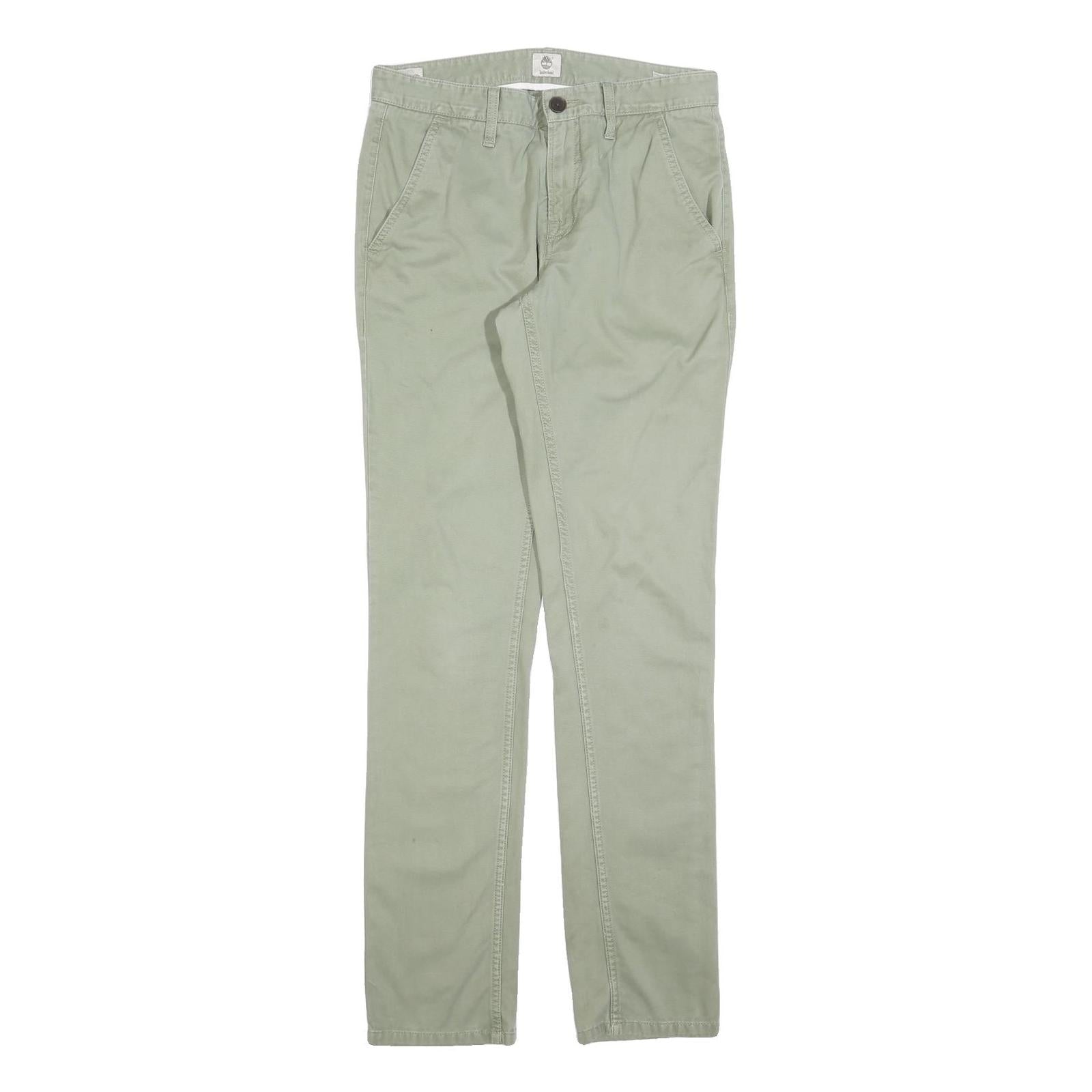 TIMBERLAND Mens Cotton Blend Slim Straight Trousers Sage Green W30 L32 Casual