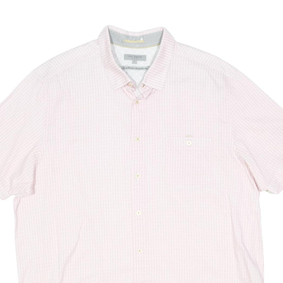 TED BAKER Mens Pink & White Cotton Blend Short Sleeve Shirt L Casual Smart