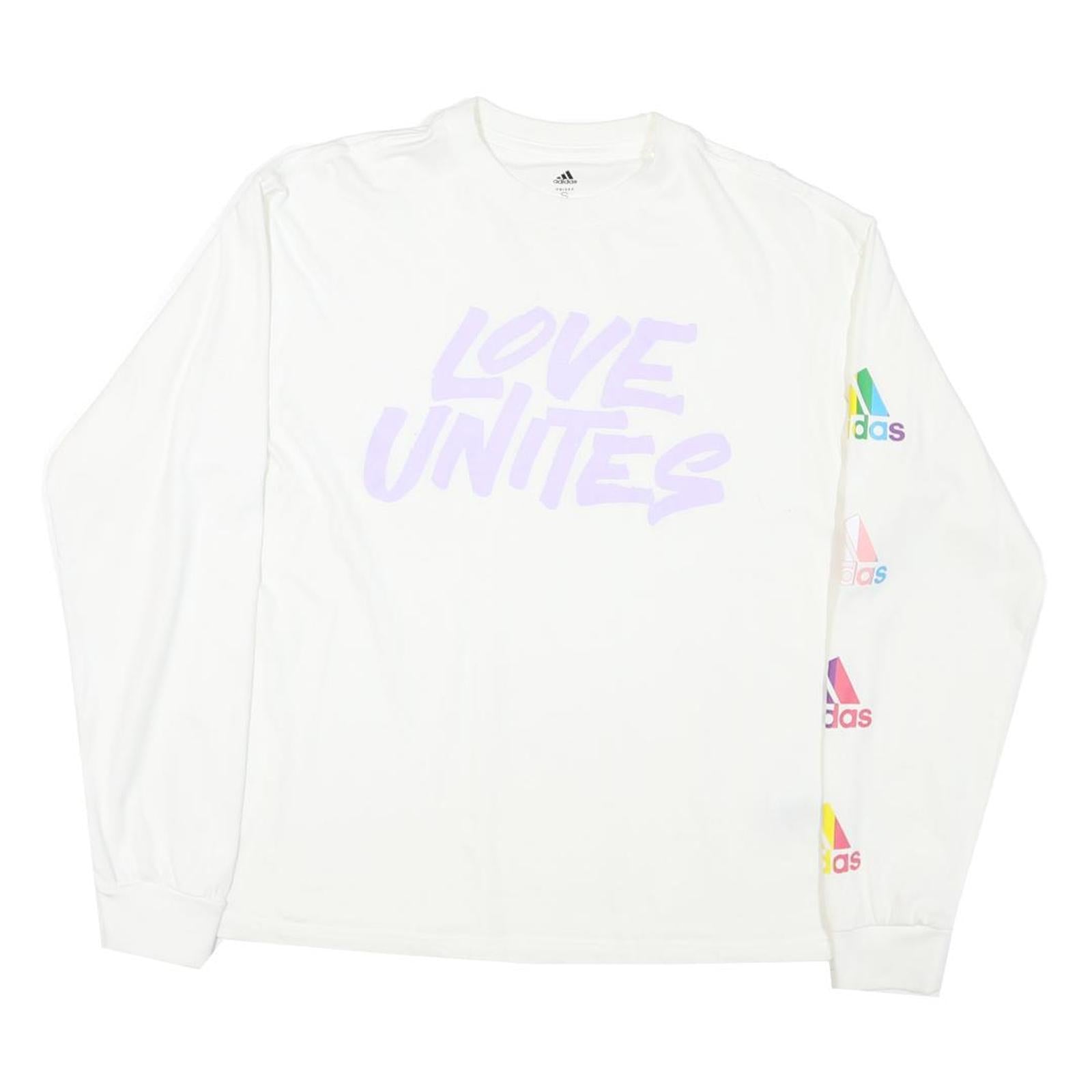 ADIDAS Womens White Love Unites Graphic T-Shirt S Long Sleeve Crew Neck