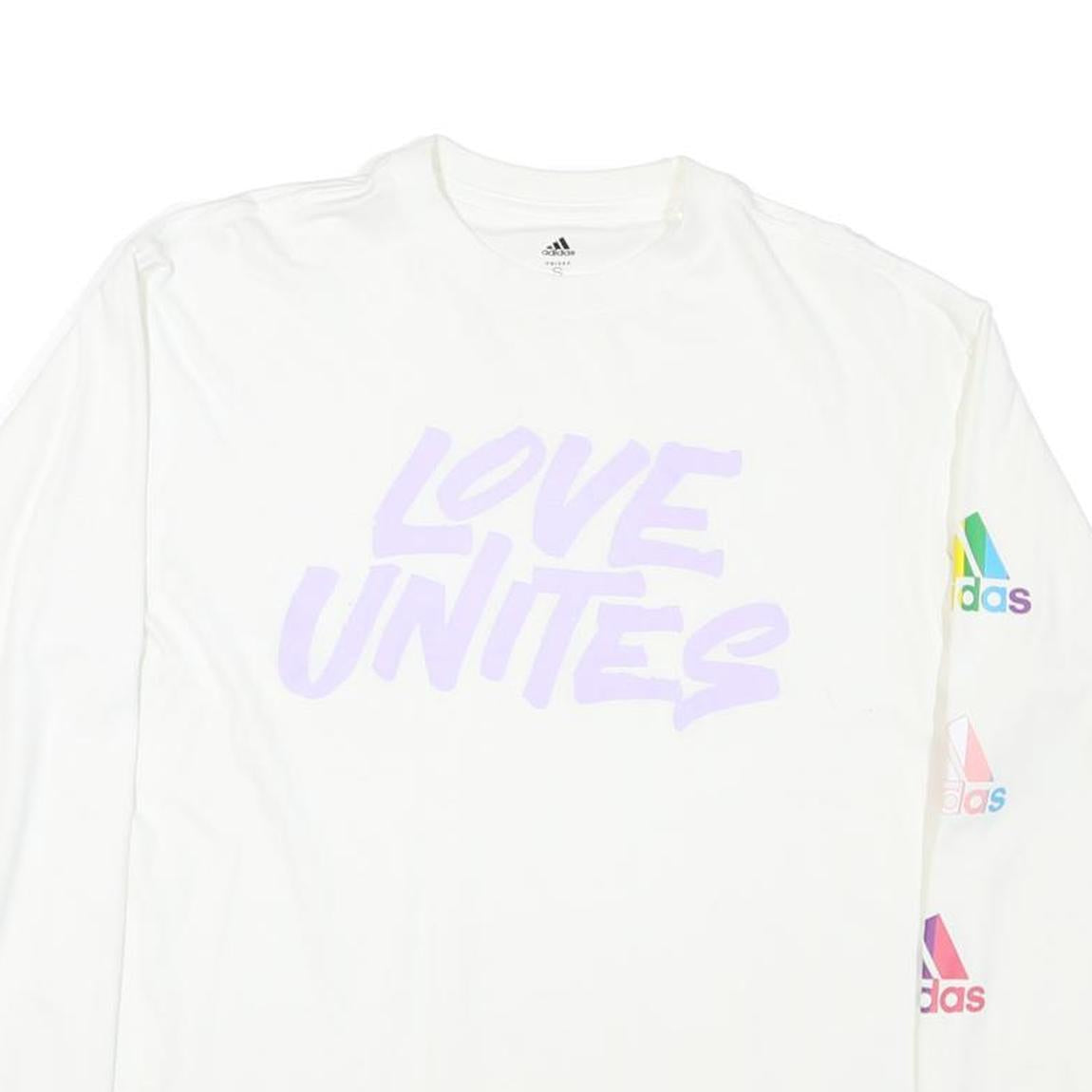 ADIDAS Womens White Love Unites Graphic T-Shirt S Long Sleeve Crew Neck