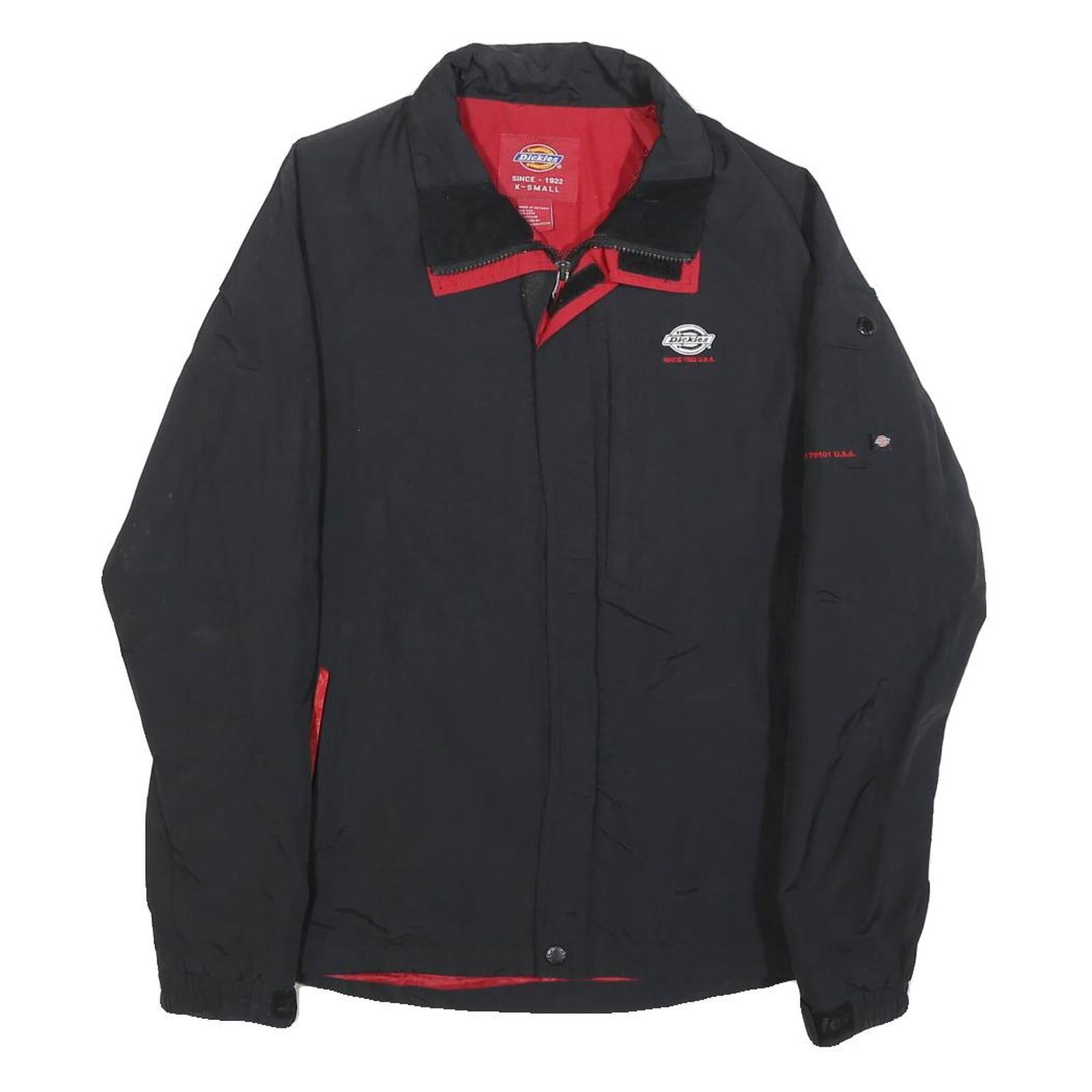 DICKIES Mens Black & Red Zip Jacket XS Polyester Blend Plain Workwear Style