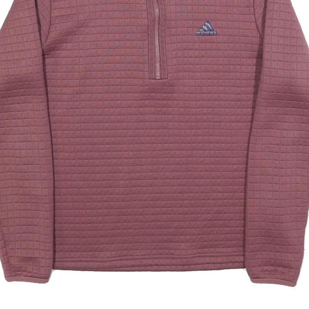 ADIDAS Womens Maroon 1/4 Zip Sweatshirt M Polyester Blend Quilted Texture