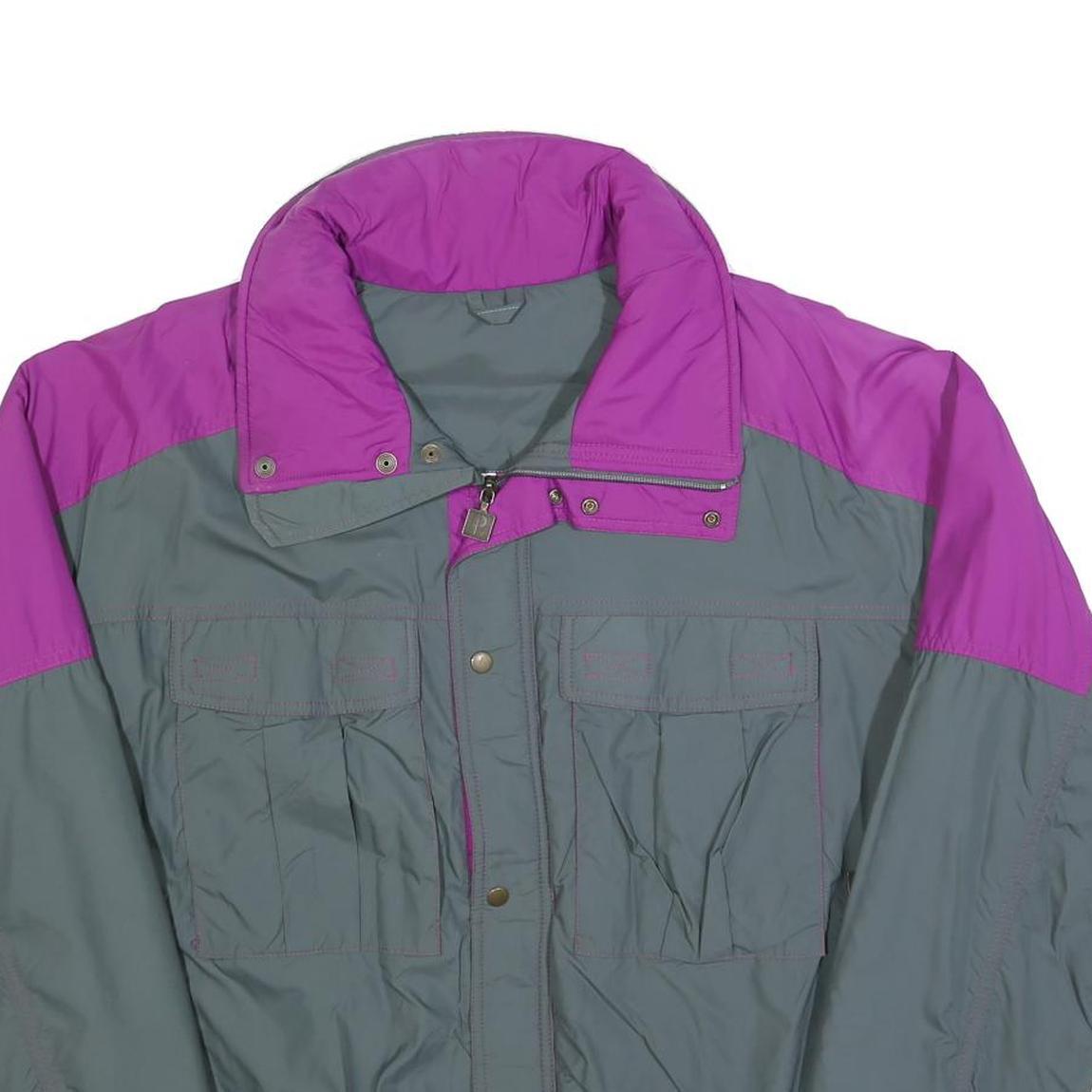 Mens Grey & Purple Classic Jacket L Polyester Blend Plain Zip Long Sleeve