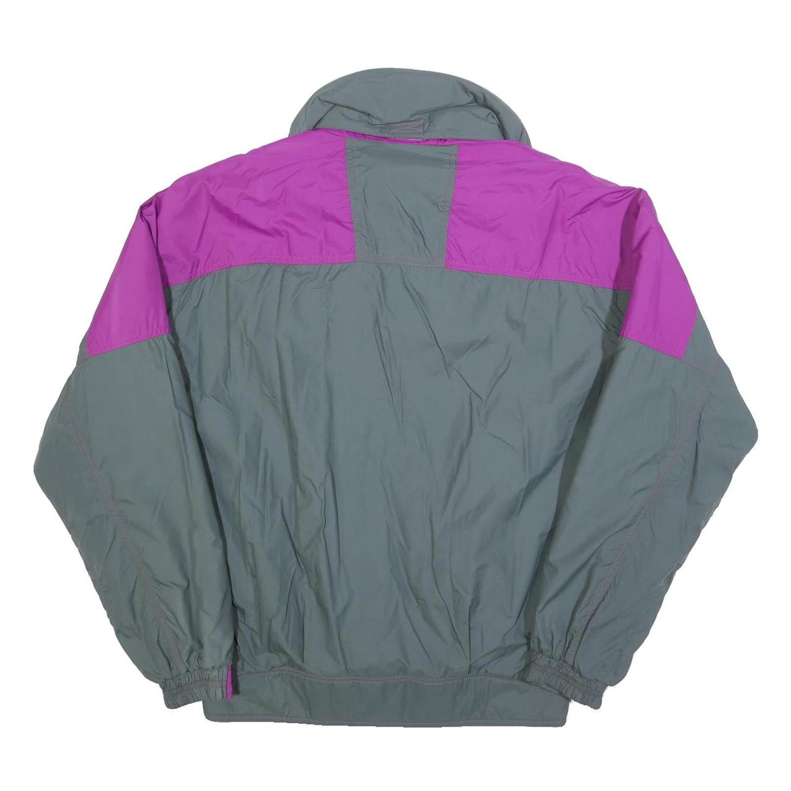Mens Grey & Purple Classic Jacket L Polyester Blend Plain Zip Long Sleeve