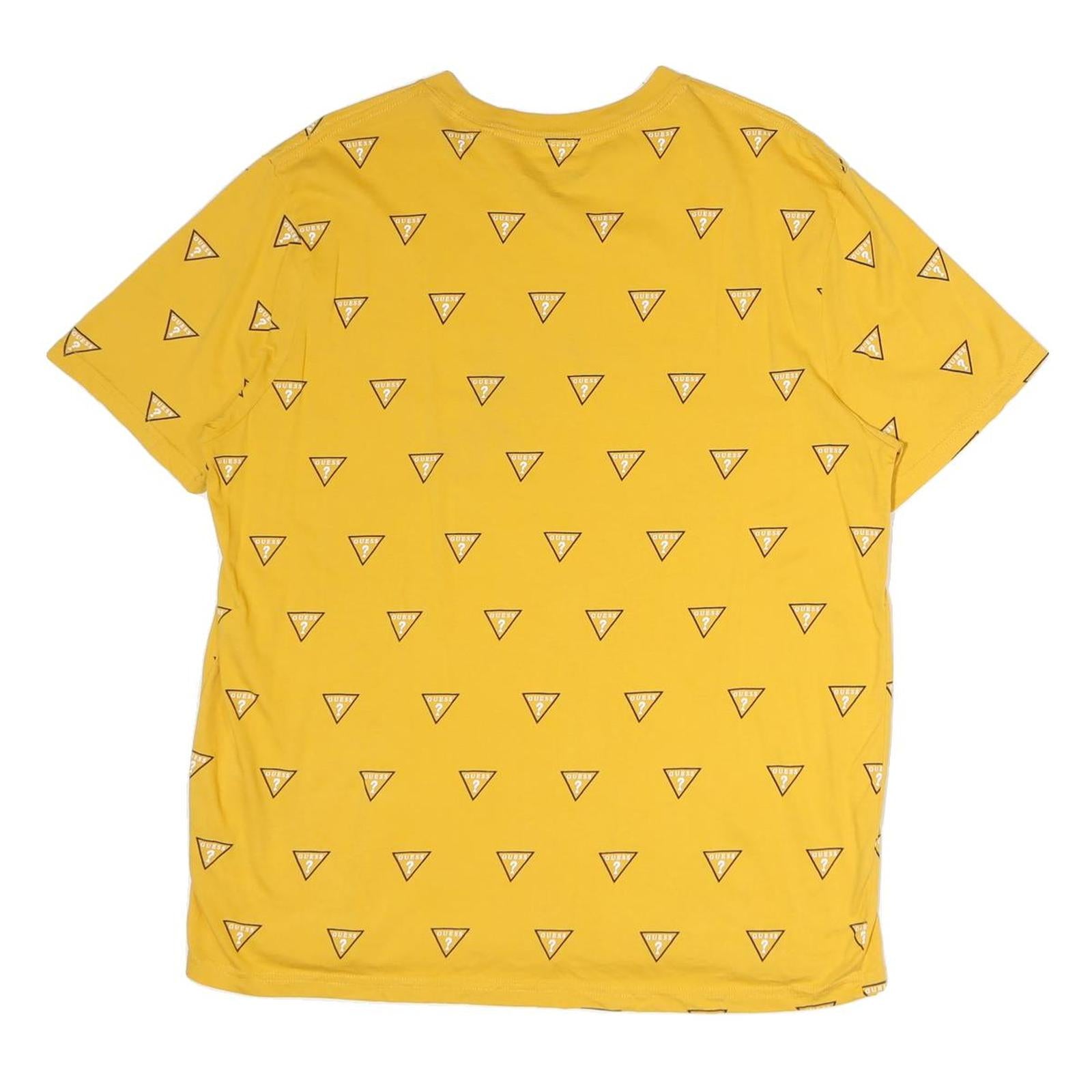 GUESS Mens Yellow Cotton Graphic T-Shirt XL Short Sleeve Crew Neck Logo All Over