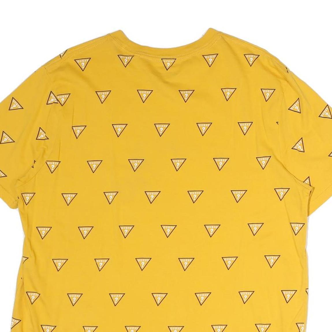 GUESS Mens Yellow Cotton Graphic T-Shirt XL Short Sleeve Crew Neck Logo All Over