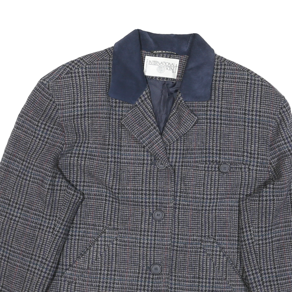 INTERNATIONAL SCENE Womens Grey Check Wool Button Jacket L Tailored Classic